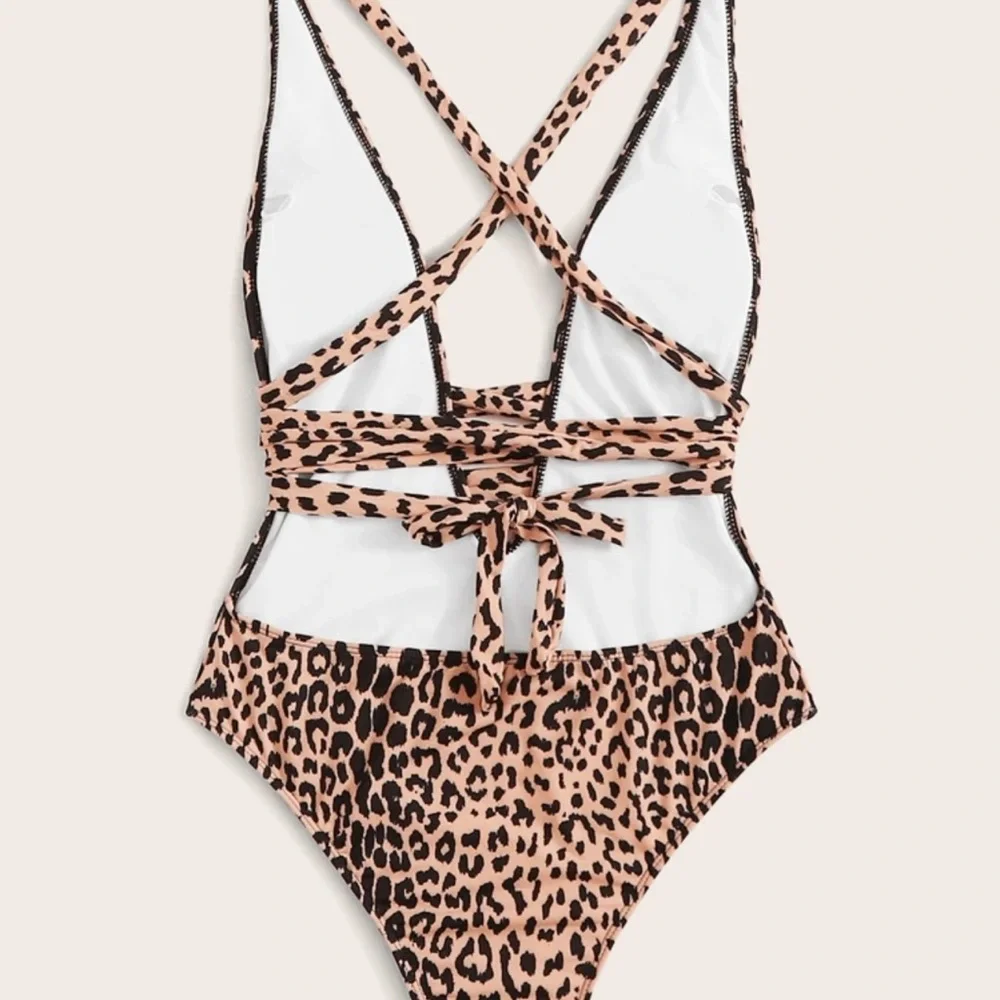 SHEIN Beige and Black Leopard Print One-Piece Swimsuit - Picture 3 of 3